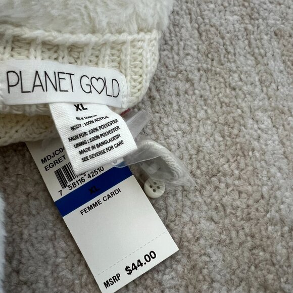 NWT Amazon Planet Gold Crop Cardigan Sweater With Faux Fur Collar XL - Picture 2 of 10